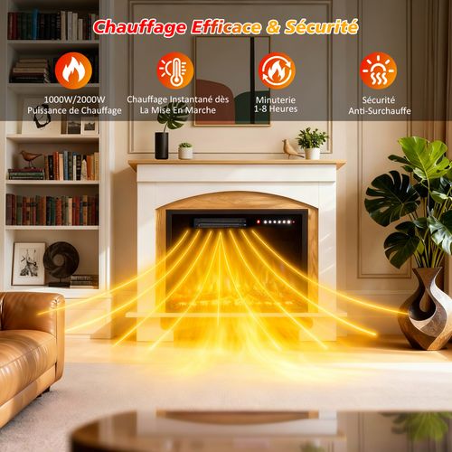 23'' Cheminée Électrique, 1000/2000W, Flamme 3D, Meuble Incluse