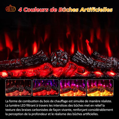 23'' Cheminée Électrique, 1000/2000W, Flamme 3D, Meuble Incluse