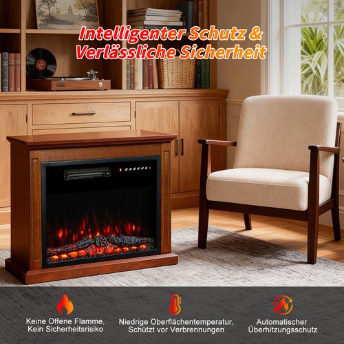 23'' Cheminée Électrique, 1000/2000W, Flamme 3D, Meuble Incluse en marron