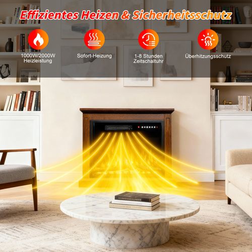 23'' Cheminée Électrique, 1000/2000W, Flamme 3D, Meuble Incluse en marron
