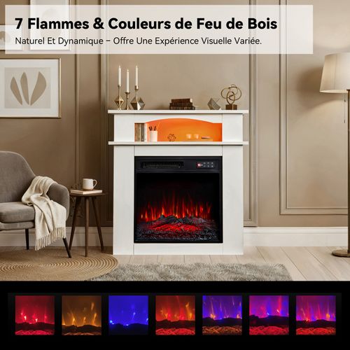 18'' Cheminée Électrique, 900/1800W, Flamme 3D, Bandeau LED, Meuble Incluse