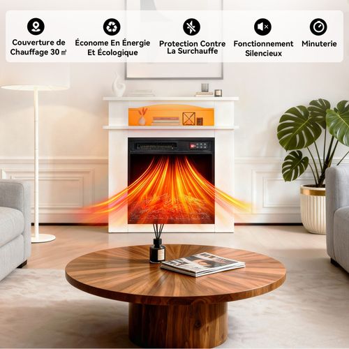 18'' Cheminée Électrique, 900/1800W, Flamme 3D, Bandeau LED, Meuble Incluse