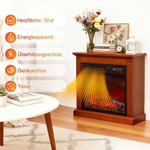 18'' Cheminée Électrique, 900/1800W, Flamme 3D, Bandeau LED, Meuble Incluse en marron