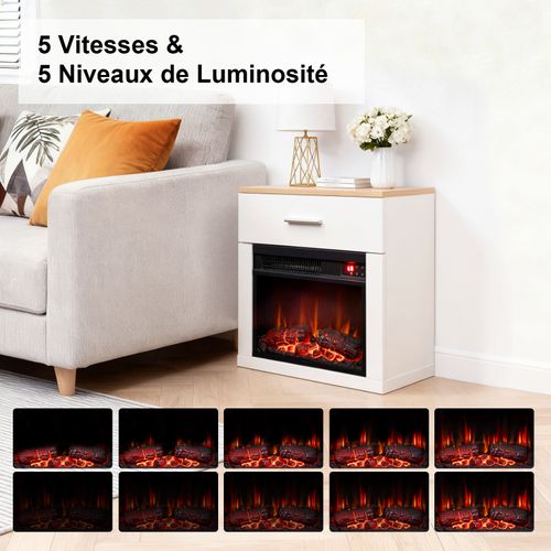 14'' Cheminée Électrique, 1000W, Flamme 3D, Table de Chevet Incluse