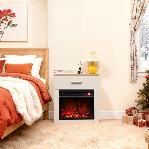 14'' Cheminée Électrique, 1000W, Flamme 3D, Table de Chevet Incluse