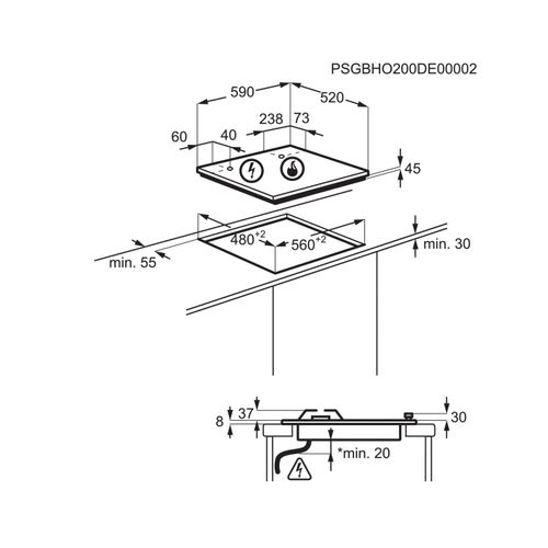 Plaque Gaz Encastrable Egt6633nok Noir Gaz 3 Foyers