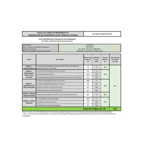 Lave-linge Frontal 9 kg 1400 trs/mn - Ew6fi4943fa