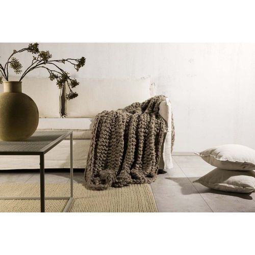 Jeté De Canapé Grosse Maille En Polyester Kate 170 X 130 Cm Marron