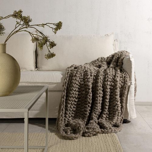 Jeté De Canapé Grosse Maille En Polyester Kate 170 X 130 Cm Marron