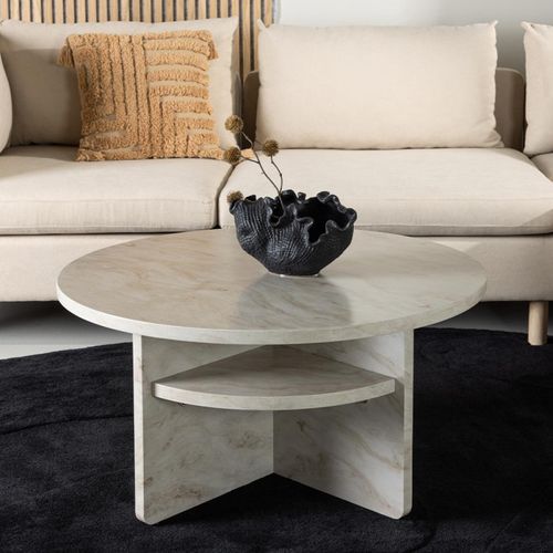 Table Basse Effet Marbre "alesund " 85cm Beige