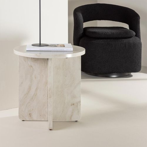 Table D'appoint Effet Marbre "alesund" 50cm Beige
