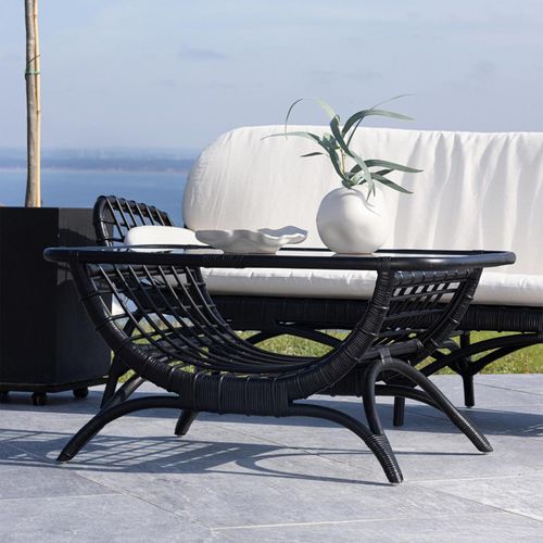 Table Basse De Jardin En Rotin "moana" 95cm Noir