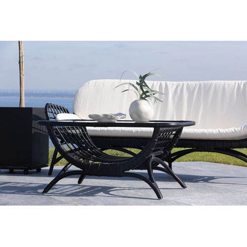 Table Basse De Jardin En Rotin "moana" 95cm Noir