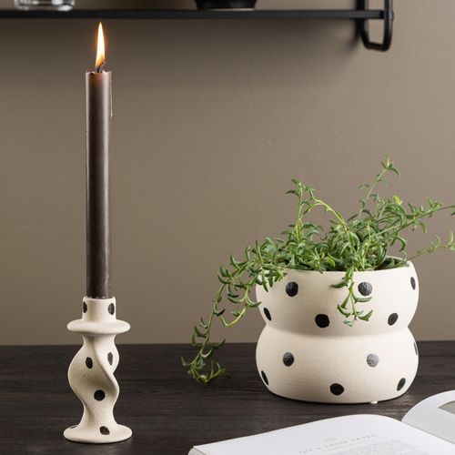 Bougeoir Design En Céramique "glory" 12cm Blanc et Noir