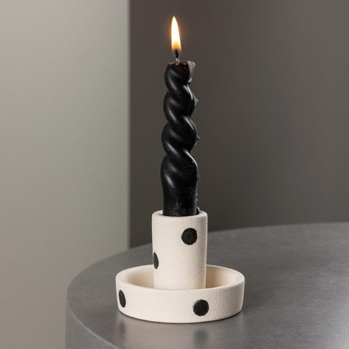Bougeoir Design En Argile "ceco" 11cm Blanc et Noir