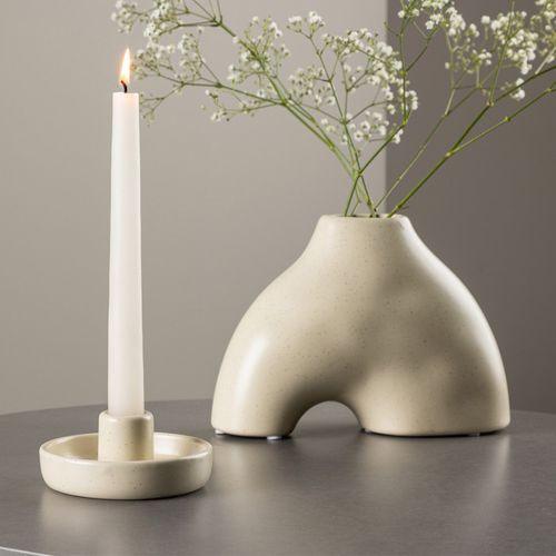 Bougeoir En Céramique "otis" 11cm Beige et Noir