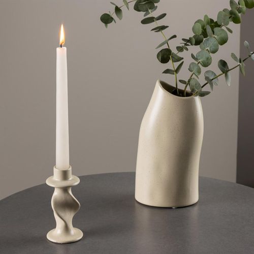 Bougeoir Design En Céramique "glory" 12cm Beige et Noir