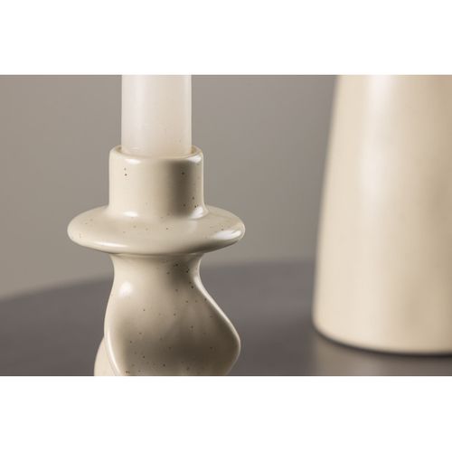 Bougeoir Design En Céramique "glory" 12cm Beige et Noir