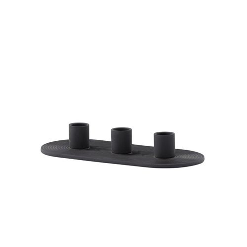 Bougeoir En Argile 3 Bougies "dian" 24cm Noir