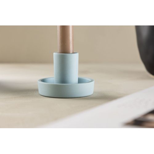Bougeoir Design En Argile "ceco" 11cm Bleu Clair