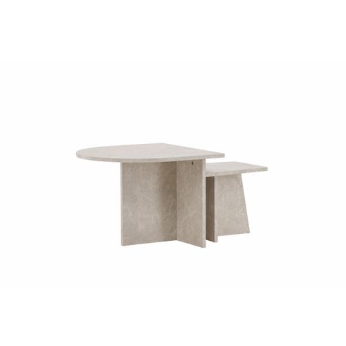 Lot De 2 Tables Basses Effet Marbre "sala" 60cm Beige
