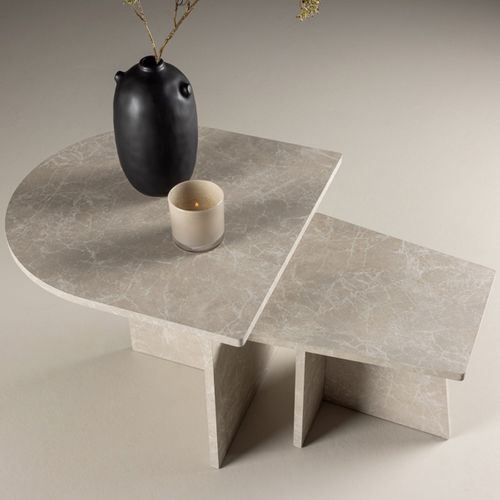 Lot De 2 Tables Basses Effet Marbre "sala" 60cm Beige