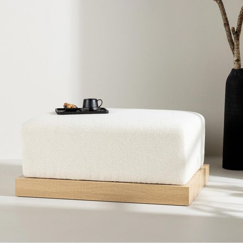 Pouf Design En Tissu Bouclé "ivy" 100cm Blanc et Naturel