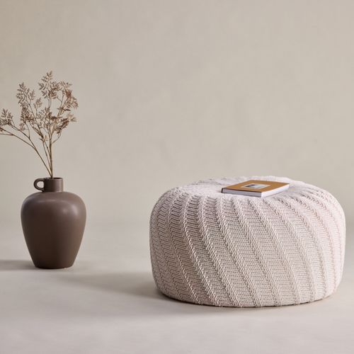 Pouf Rond Design "ted" 45cm Blanc Cassé