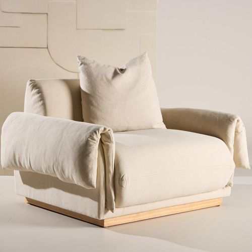 Fauteuil Design Effet Lin "mollosund" 118cm Beige