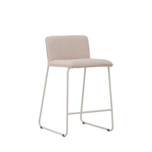 Lot De 2 Tabourets De Bar En Tissu Bouclette Pieds Beiges H65cm