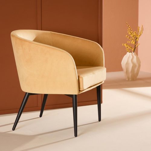 Fauteuil Design En Velours "fluffy" 70cm Jaune