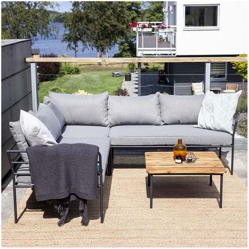 Canapé D'angle Et Table Basse De Jardin En Acier Et Acacia Penh