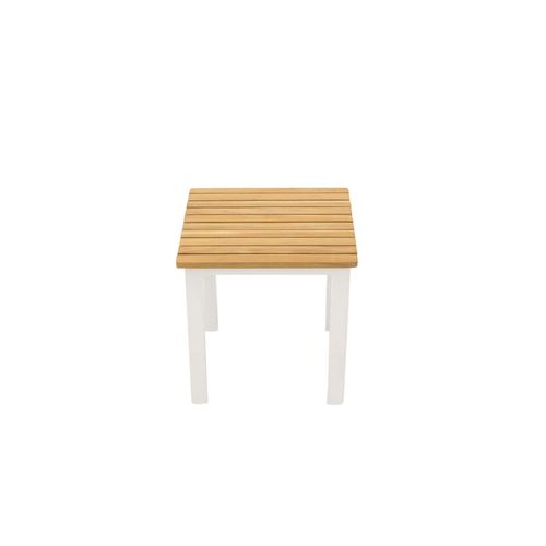 Petite Table D'appoint Extérieure Carré En Alu Et Teck Mexico Blanc
