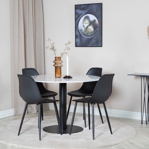 Table à Manger En Marbre "estelle" 106cm Blanc et Noir