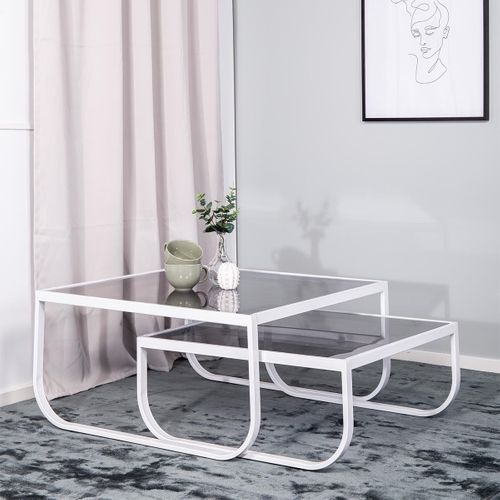 Lot De 2 Tables Basses En Verre "rocker" 80cm Blanc