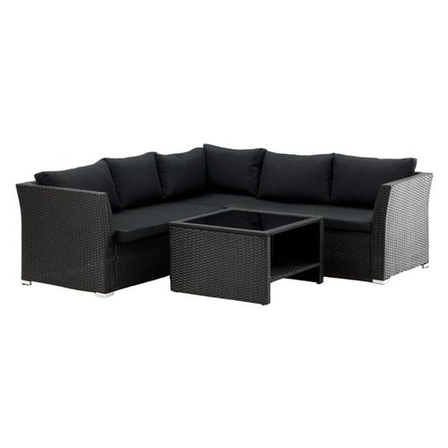 Ensemble Canapé D'angle Et Table Basse En Résine Tressée Haiti Noir