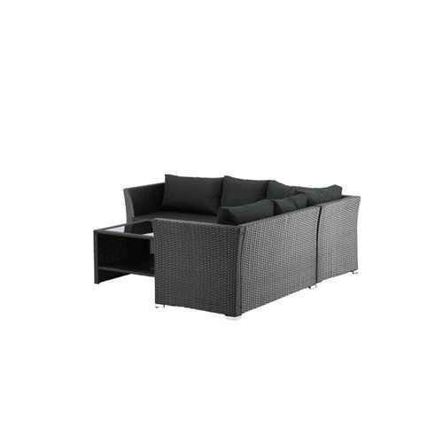 Ensemble Canapé D'angle Et Table Basse En Résine Tressée Haiti Noir