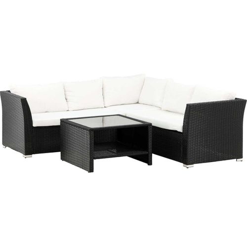 Ensemble Canapé D'angle Et Table Basse En Résine Tressée Haiti Noir Et Beige