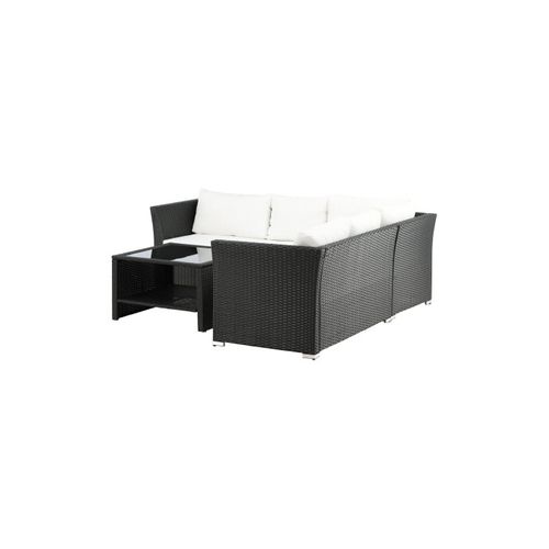 Ensemble Canapé D'angle Et Table Basse En Résine Tressée Haiti Noir Et Beige