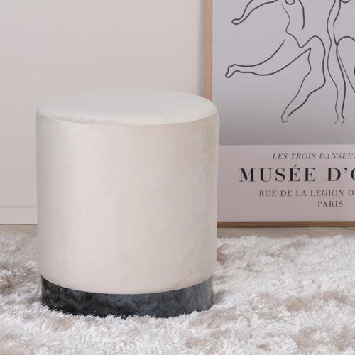 Pouf En Velours "benji" 42cm Beige