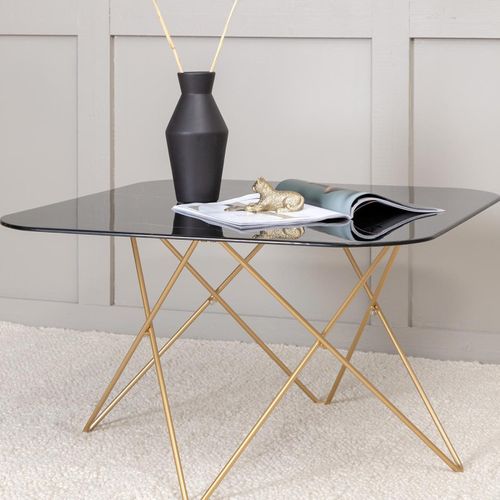 Table Basse En Verre Marbré "tristar" 80cm Noir et Doré