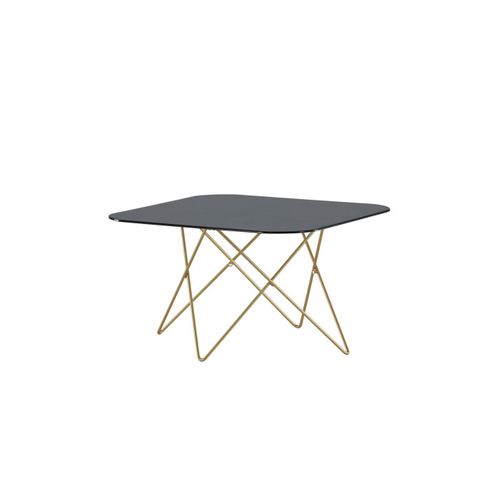 Table Basse En Verre Marbré "tristar" 80cm Noir et Doré