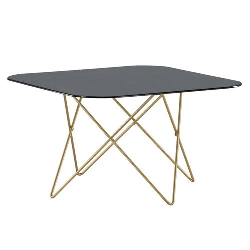 Table Basse En Verre Marbré "tristar" 80cm Noir et Doré