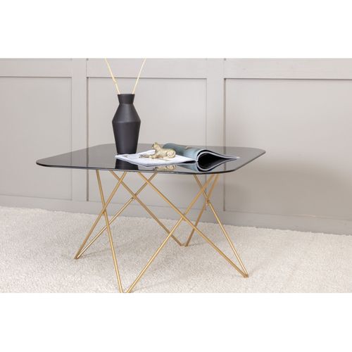 Table Basse En Verre Marbré "tristar" 80cm Noir et Doré