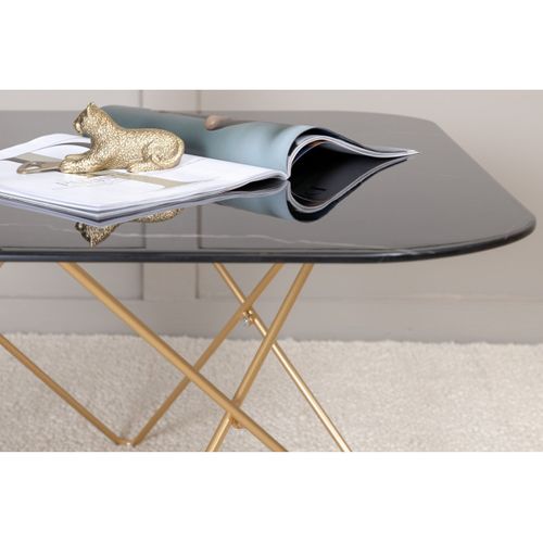 Table Basse En Verre Marbré "tristar" 80cm Noir et Doré