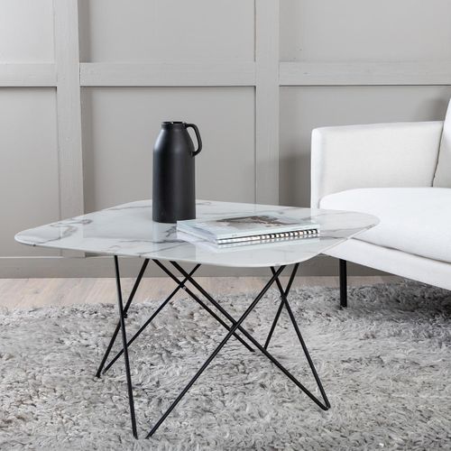 Table Basse En Verre Marbré "tristar" 80cm Blanc