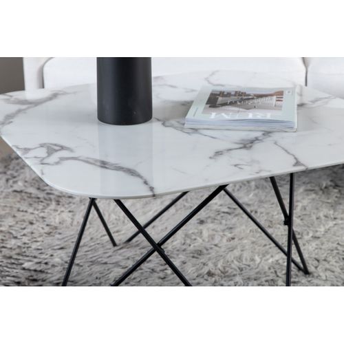 Table Basse En Verre Marbré "tristar" 80cm Blanc