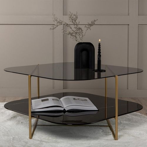 Table Basse En Verre "un-line" 85cm Noir et Doré