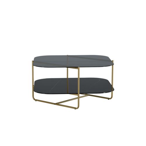 Table Basse En Verre "un-line" 85cm Noir et Doré