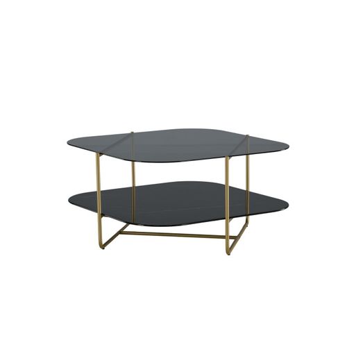 Table Basse En Verre "un-line" 85cm Noir et Doré